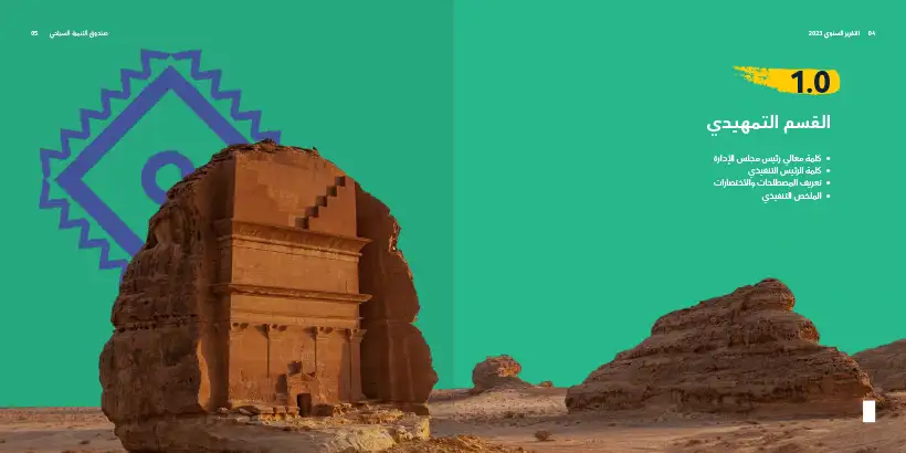 TDF - Tourism Development Fund Annual Report 10 TDF Annual Report Design featuring Saudi heritage patterns
